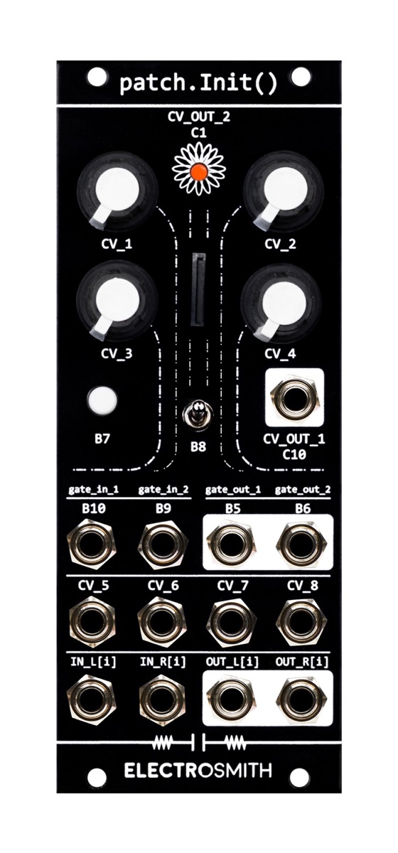 Front panel of the Electrosmith Patch.Init() Eurorack module (cropped from the product photo)