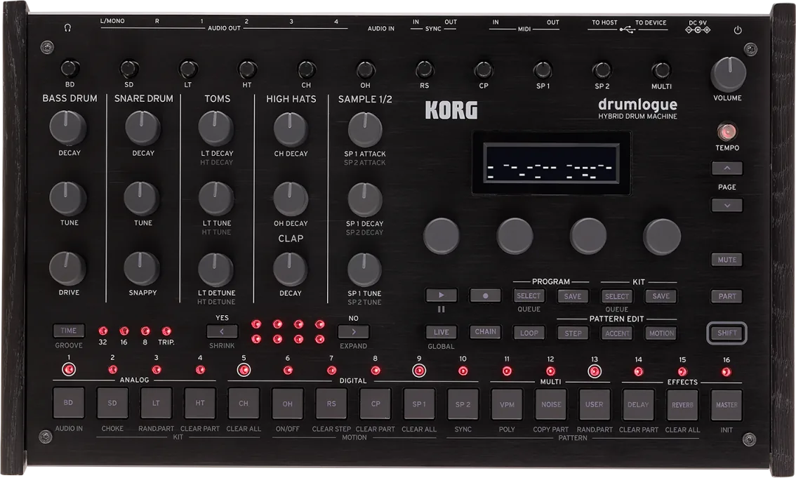 Top-down view of the Korg drumlogue drum machine