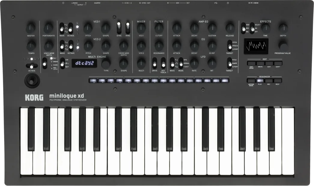 Top-down view of the Korg minilogue xd keyboard