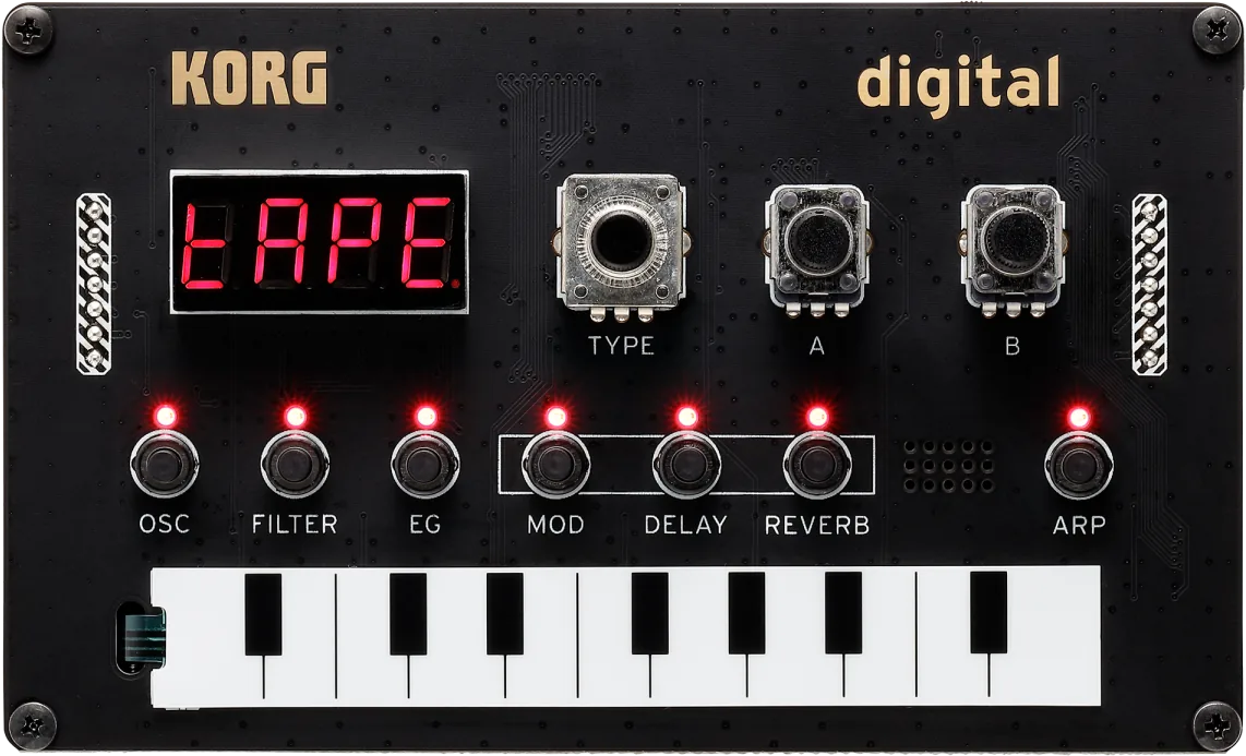 Top-down view of the assembled Korg Nu:Tekt NTS-1 digital kit
