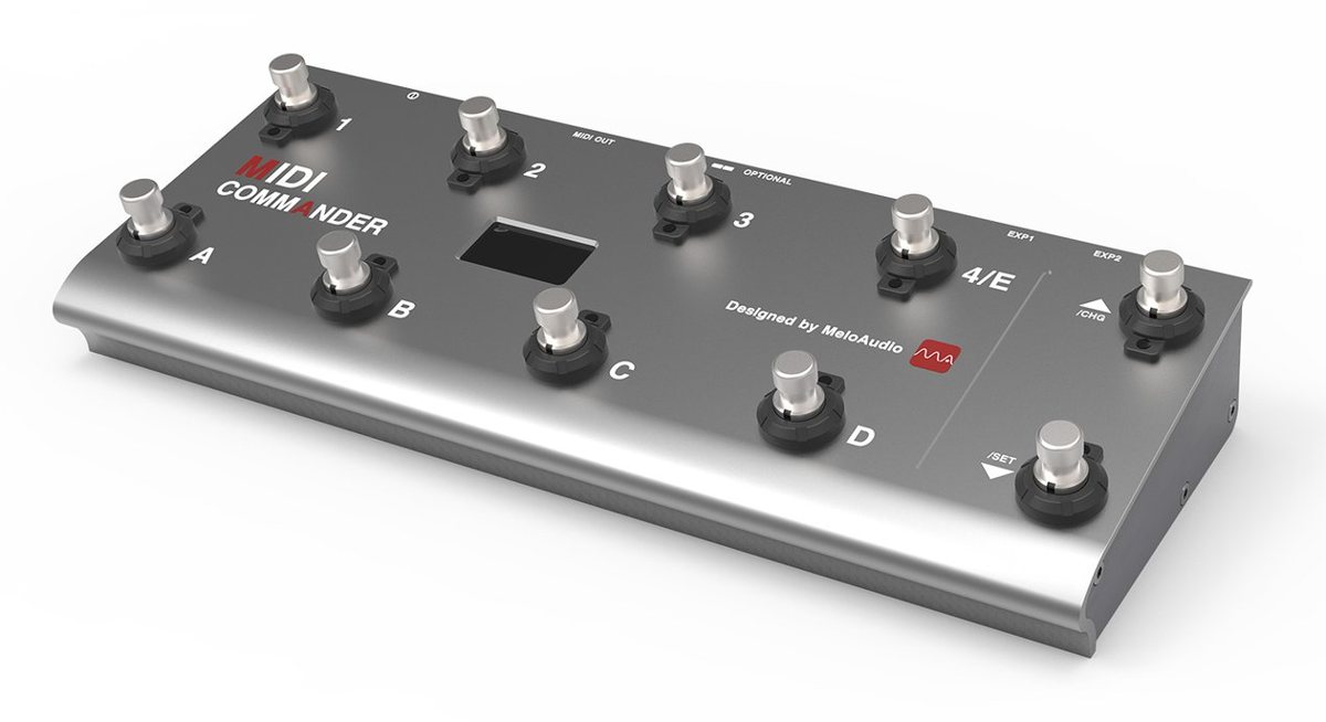 MeloAudio MIDI Commander USB MIDI foot controller with ten footswitches, angled view