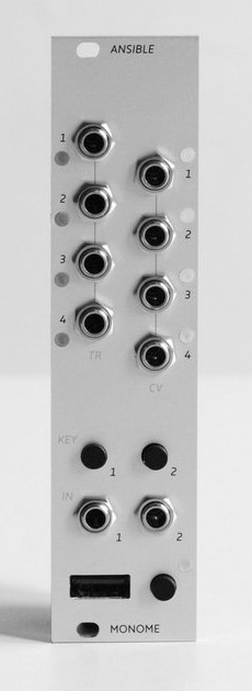 Front panel of the monome ansible Eurorack module (cropped from the product photo)