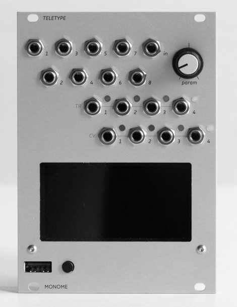 Front panel of the monome teletype Eurorack module (cropped from the product photo)