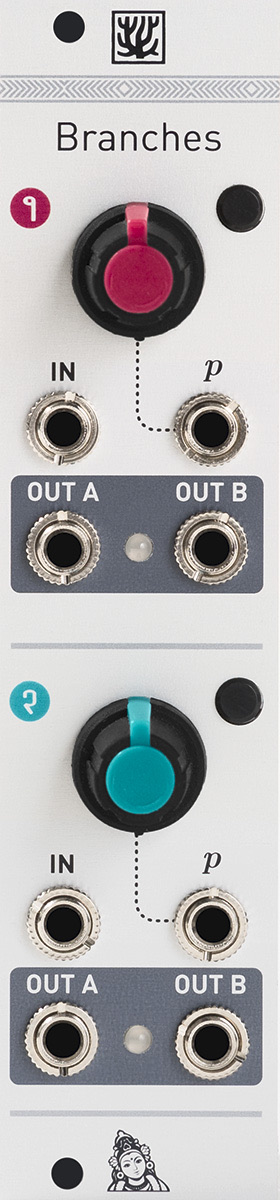 Front panel of the Mutable Instruments Branches Eurorack module