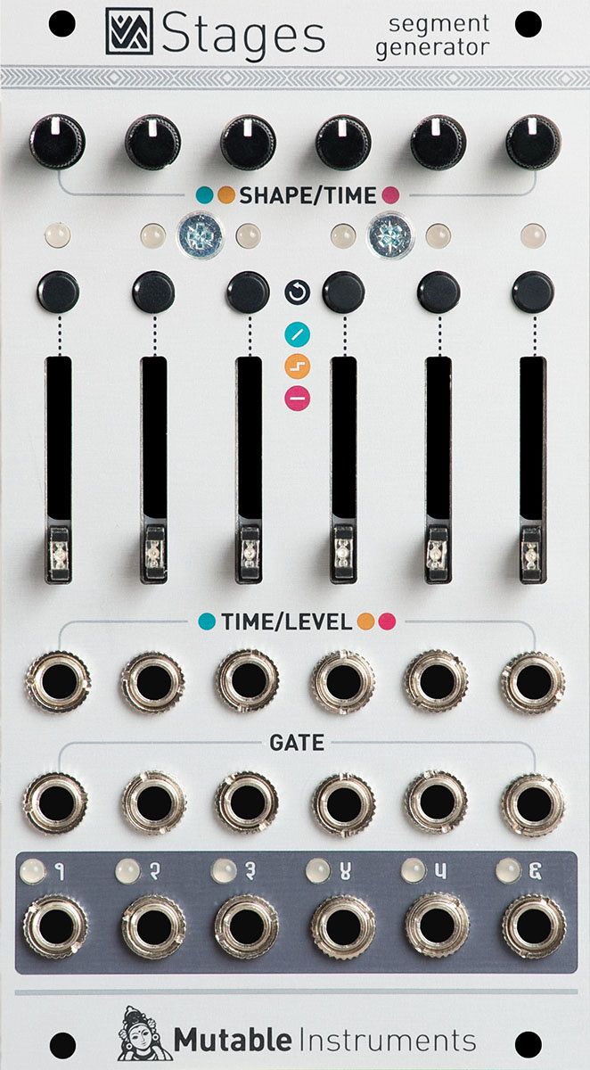 Front panel of the Mutable Instruments Stages Eurorack module