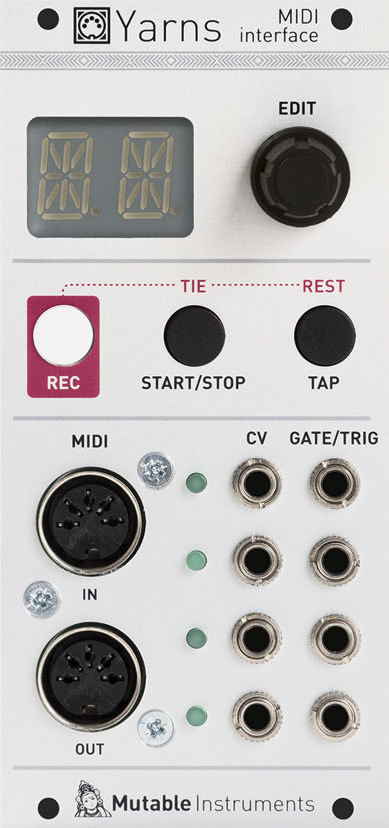 Front panel of the Mutable Instruments Yarns Eurorack module