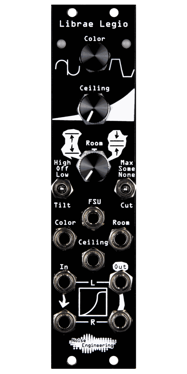 Noise Engineering Legio platform pictured with the Librae Legio firmware panel (black panel render on transparent background)