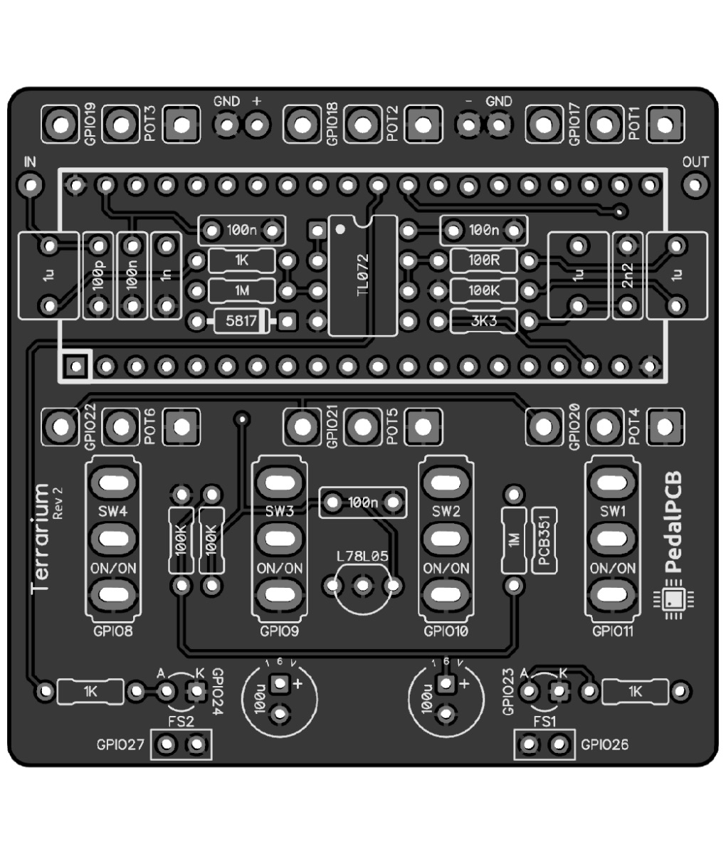 PedalPCB Terrarium (PCB351) circuit board layout, top view