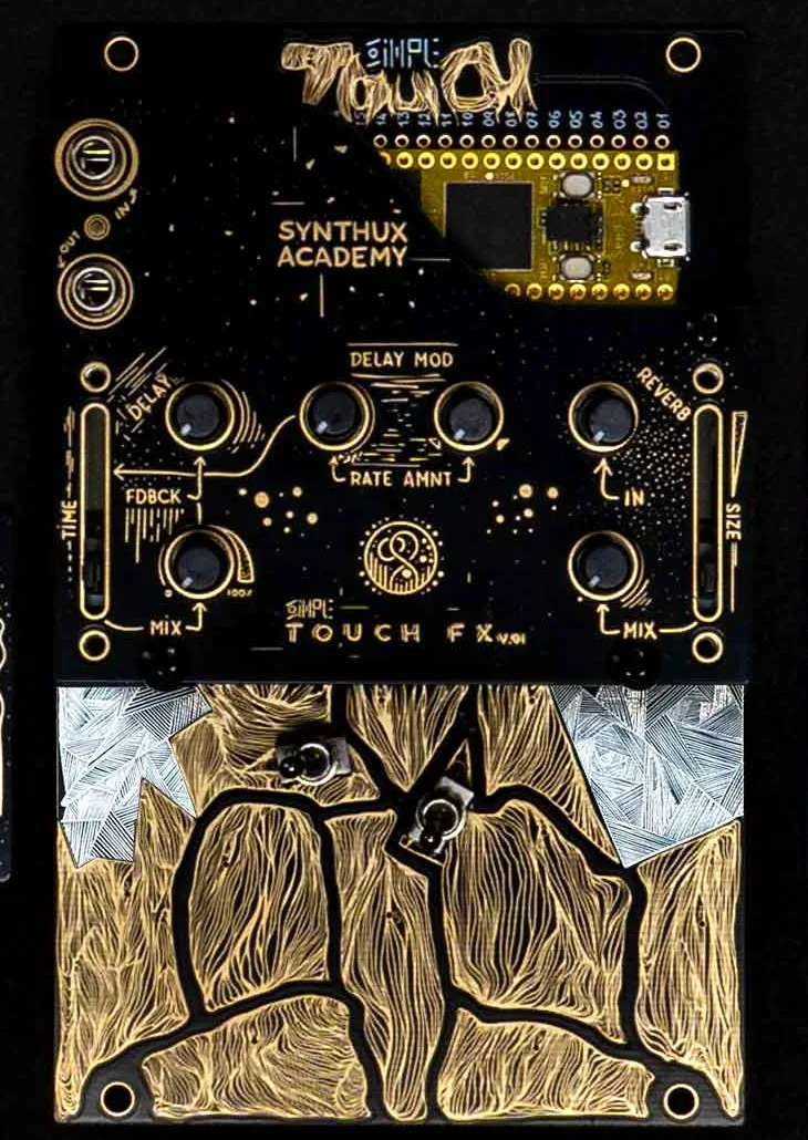 Simple Touch 2 board with the Touch FX faceplate fitted, seen from above